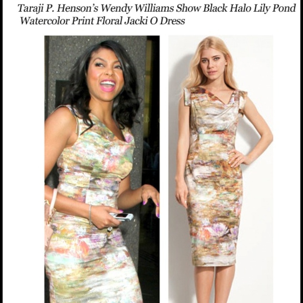 Black Halo Jackie O Dress Sz 6 Lily Pad Watercolor